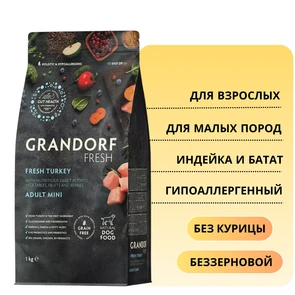 {{photo.Alt || photo.Description || 'Беззерновой сухой корм GRANDORF FRESH с индейкой и бататом для взрослых собак малых пород Dog Adult MINI Turkey&amp;Sweet Potato'}}
