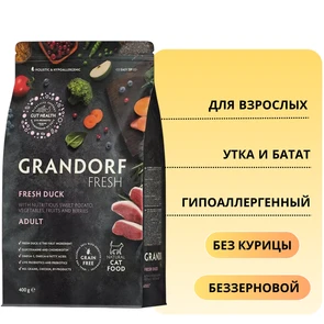 {{photo.Alt || photo.Description || 'Беззерновой cухой корм GRANDORF FRESH для взрослых кошек с уткой и бататом CAT ADULT Duck&amp;Sweet Potato'}}