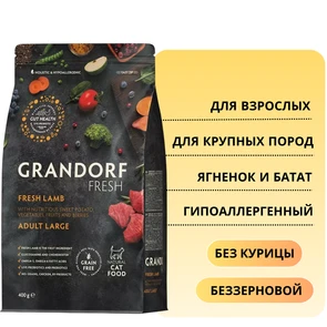 {{photo.Alt || photo.Description || 'Беззерновой cухой корм GRANDORF FRESH для взрослых кошек крупных пород с ягненком и бататом CAT LARGE Lamb&amp;Sweet Potato'}}