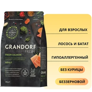 {{photo.Alt || photo.Description || 'Беззерновой cухой корм GRANDORF FRESH для взрослых кошек с лососем и бататом CAT ADULT Salmon&amp;Sweet Potato'}}