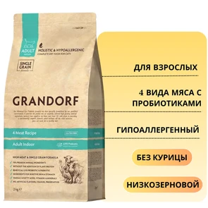 {{photo.Alt || photo.Description || 'Сухой корм GRANDORF для взрослых кошек 4 вида мяса с пробиотиками 4 Meat Recipe Adult Indoor'}}