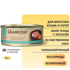 {{photo.Alt || photo.Description || 'Консервы GRANDORF для кошек и котят филе тунца с лососем в собственном соку'}}