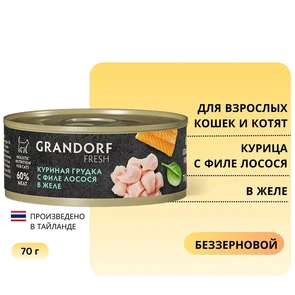 {{photo.Alt || photo.Description || 'Консервы GRANDORF FRESH для кошек и котят куриная грудка с филе лосося в желе'}}