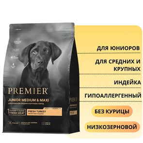 {{photo.Alt || photo.Description || 'Низкозерновой сухой корм PREMIER для юниоров средних и крупных пород с индейкой (с 4 месяцев) JUNIOR Medium&amp;Maxi Turkey'}}