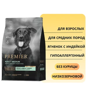 {{photo.Alt || photo.Description || 'Низкозерновой сухой корм PREMIER для взрослых собак средних пород с ягненком и индейкой Adult Lamb Turkey Medium'}}