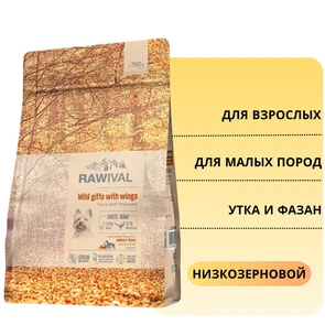 {{photo.Alt || photo.Description || 'Сухой корм RAWIVAL для взрослых собак карликовых и маленьких пород из утки с фазаном Wild Gifts with Wings Duck with Pheasant ADULT DOG TOY &amp; SMALL BREED'}}