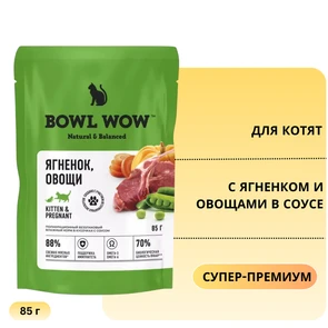 {{photo.Alt || photo.Description || 'Пауч BOWL WOW для котят и беременных кошек с ягненком и овощами в соусе'}}