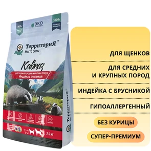 {{photo.Alt || photo.Description || 'Сухой корм ТерриториЯ Кавказ для щенков средних и крупных пород Индейка с брусникой'}}