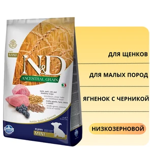 {{photo.Alt || photo.Description || 'Низкозерновой cухой корм FARMINA ND для щенков мелких пород с ягненком и черникой'}}