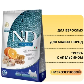 {{photo.Alt || photo.Description || 'Низкозерновой cухой корм FARMINA OCEAN для взрослых собак мелких пород треска с апельсином'}}