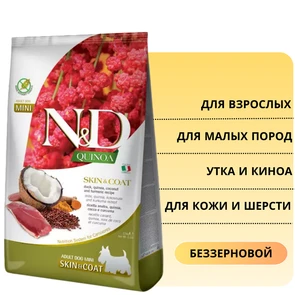 {{photo.Alt || photo.Description || 'Беззерновой cухой корм FARMINA ND QUINOA для собак малых пород с уткой и киноа для кожи и шерсти (Quinoa Skin/Coat Duck Adult Mini)'}}