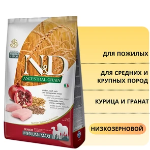 {{photo.Alt || photo.Description || 'Низкозерновой cухой корм FARMINA ND для пожилых собак средних и крупных пород с курицей и гранатом'}}