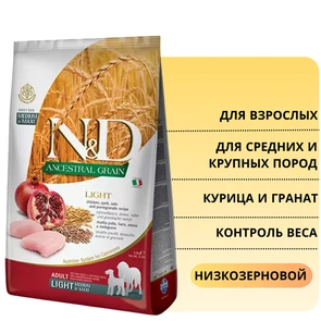 {{photo.Alt || photo.Description || 'Низкозерновой cухой корм FARMINA ND для собак с лишним весом средних и крупных пород с курицей и гранатом (Light Chicken, Spelt, Oats&amp;pomegranate Adult Medium/maxi)'}}