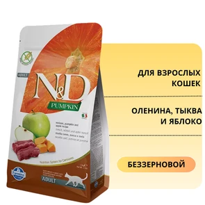 {{photo.Alt || photo.Description || 'Беззерновой cухой корм FARMINA ND для взрослых кошек с олениной, тыквой и яблоком'}}