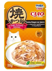 {{photo.Alt || photo.Description || 'Пауч INABA Yaki Katsuo Dinner для кошек Тунец Кацуо на гриле с морским гребешком и кацуобуси, 50 г'}}