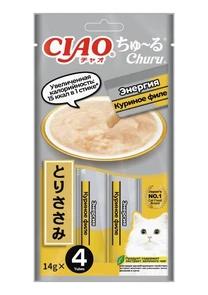 Функциональное крем-лакомство INABA ВЕТ Churu пюре для кошек Куриное филе Энергия, 14 г х 4 шт. 4RU128