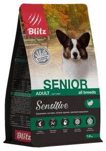 {{photo.Alt || photo.Description || 'Сухой корм Blitz Sensitive для взрослых собак всех пород старше 7 лет с чувствительным пищеварением, с индейкой Adult Senior'}}
