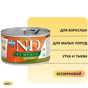 {{photo.Alt || photo.Description || 'Консервы FARMINA ND DOG DUCK/PUMPKIN MINI для взрослых собак малых пород с уткой и тыквой'}}