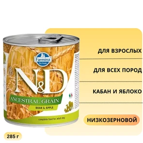 {{photo.Alt || photo.Description || 'Консервы FARMINA ND DOG ANCESTRAL GRAIN BOAR/APPLE для взрослых собак всех пород с кабаном и яблоком'}}