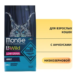 {{photo.Alt || photo.Description || 'Низкозерновой сухой корм MONGE BWild для взрослых кошек с анчоусами Cat Anchovies'}}