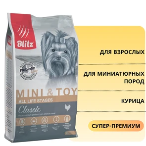 {{photo.Alt || photo.Description || 'Сухой корм Blitz Classic для взрослых собак миниатюрных и мелких пород с курицей Adult Mini&amp;Toy'}}