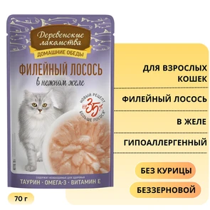{{photo.Alt || photo.Description || 'Пауч Деревенские лакомства для кошек - Филейный лосось в нежном желе 70 гр'}}