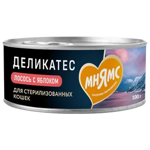 {{photo.Alt || photo.Description || 'Консервы Мнямс для стерилизованных кошек с лососем и яблоком Паштет по-норвежски'}}