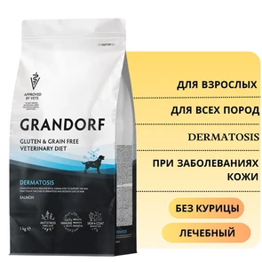 {{photo.Alt || photo.Description || 'Беззерновой сухой корм GRANDORF VET для собак с заболеваниями кожи GRANDORF VETERINARY DIET Dog DERMATOSIS'}}